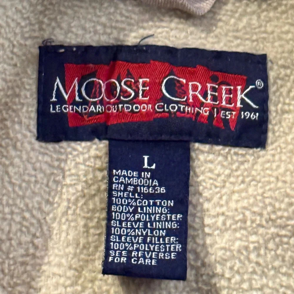 Moose Creek Jacket Large Olive Green Canvas White Sherpa Lined Coat Outdoor
